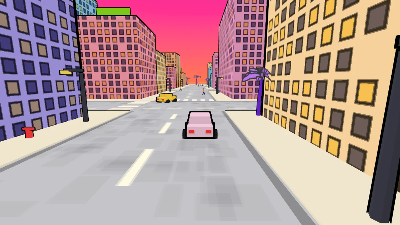 A street in Wice City at sunset
